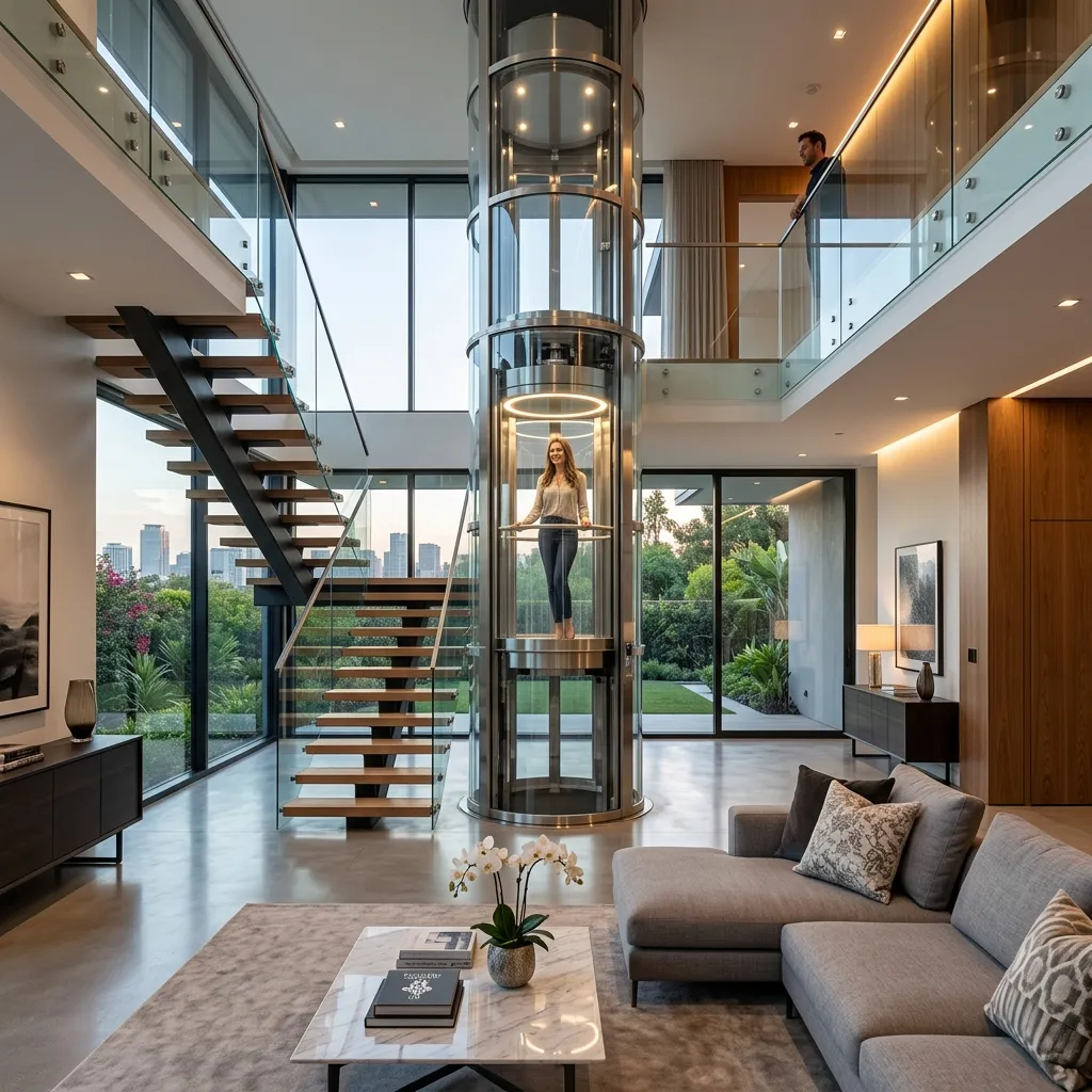 Circular pneumatic vacuum elevator in luxury living room
